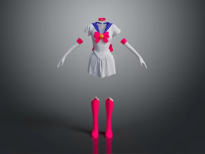 Character Sailor Uniform With Blue Necktie Pink Flower Red Armbands White Skirt And Pink Stockings 3d model