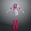 Character Sailor Uniform With Blue Necktie Pink Flower Red Armbands White Skirt And Pink Stockings