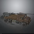 Brown Military Vehicle Truck With Six Wheel Design And Large Artillery Gun