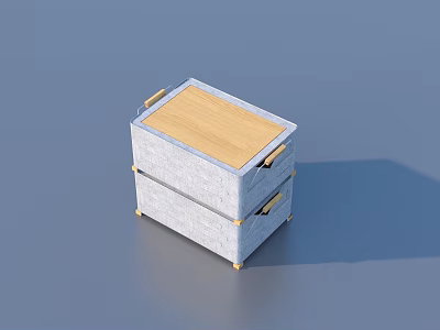 Functional Home Storage Box With Gray Body Wooden Lid Metal Handles And Supporting Feet 3d model