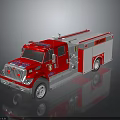 Red Fire Truck With White Accents Extended Ladder And Emergency Equipment