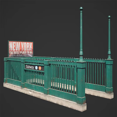 Railing Street Metal Railing Subway Entrance Railing 3d model
