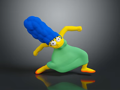 Marge Simpson From The Simpsons In Dancing Pose With Blue Hair And Green Dress 3d model