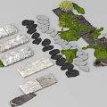 Natural Stone Garden Stepping Stones Path With Green Moss And Decorative Elements 3d model