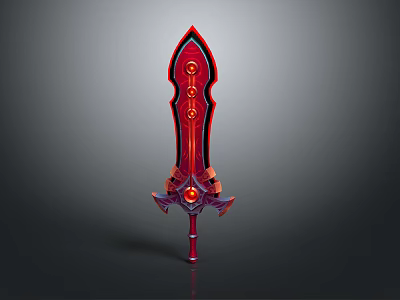 Red Ornate Sword With Decorative Hilt Gold Accents And Gemstone Details 3d model