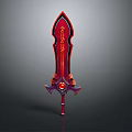 Red Ornate Sword With Decorative Hilt Gold Accents And Gemstone Details