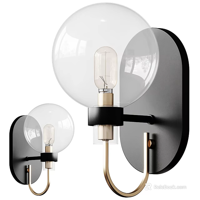 Minimalist Wall Lamp Design With Black Backplate Gold Arm And Clear Glass Globe Shade 3d model 