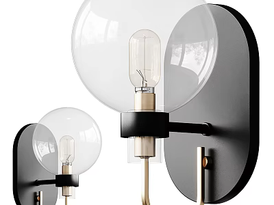Minimalist Wall Lamp Design With Black Backplate Gold Arm And Clear Glass Globe Shade 3d model