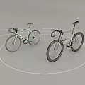 Two Light Green And Black Road Bicycles On Gray Background With White Circular Lines