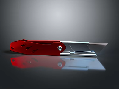 Red Utility Knife With Sharp Metal Blade And Ergonomic Handle For Daily Use 3d model