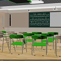 Classroom Furniture With Green Chairs Light Colored Desks And Metal Frames In Classroom Setting