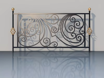 Ornate Swing Door With Intricate Scrollwork Black Frame And Golden Accents 3d model