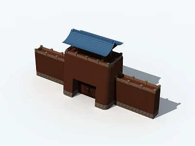Ancient Architecture City Gate With Blue Roof And Brown Brick Walls 3d model