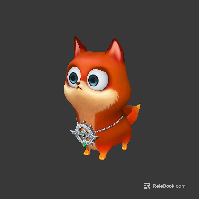 Cute Orange Fox Character 3D Model With Big Eyes Ears And Silver Collar Gemstone 3d model 