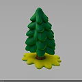 3D Rendered Stylized Green Tree with Brown Trunk Yellow Flower-like Base on Black Background