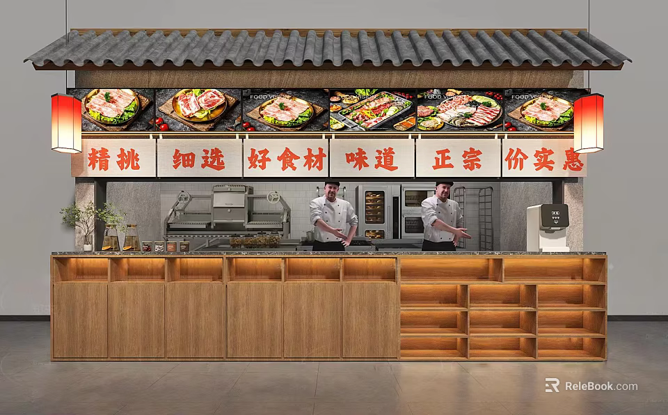 Traditional Open Kitchen Counter With Chefs Fresh Ingredients Authentic Flavor And Affordable Price 3d model 