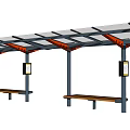 Modern Bus Stop Shelter With Glass Roof Wooden Benches And Information Boards