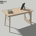 Minimalist Wooden Desk With Photo Frame Stack Of Books And Circular Cutout