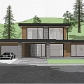 Modern Two Story Detached House With Wooden Facade Large Windows Garage And Trees
