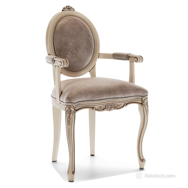 Elegant Velvet Upholstered Dining Chair With Curved Backrest And Carved Wooden Legs 3d model 
