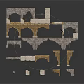 Architectural Building Model Components With Structural Fragments Displayed On White Background