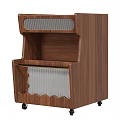 Wooden Mobile Side Table With Wheels Storage Shelf And Glass Panel Design