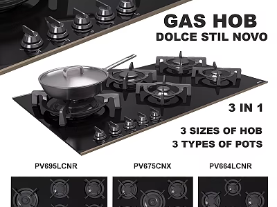 Dolce Stil Novo 3 in 1 Gas Hob Featuring 3 Sizes 3 Types Of Pots 3d model