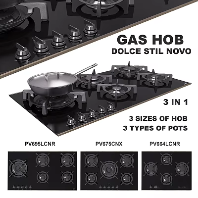 Dolce Stil Novo 3 in 1 Gas Hob Featuring 3 Sizes 3 Types Of Pots 3d model