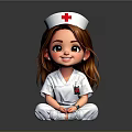 Cartoon Woman Nurse Wearing White Uniform With Red Cross Cap Sitting And Smiling