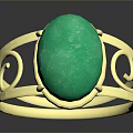 Elegant Gold Ring With Oval Green Gemstone And Curved Band Design