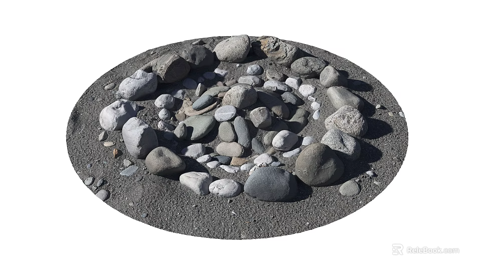 Natural Stone And Wood Decorative Arrangement With Various Sizes On Circular Ground 3d model 