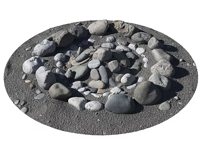 Natural Stone And Wood Decorative Arrangement With Various Sizes On Circular Ground 3d model