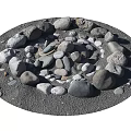 Natural Stone And Wood Decorative Arrangement With Various Sizes On Circular Ground