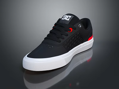 DC Black Skate Shoes With White Sole Red Accents And Textured Upper 3d model