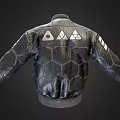 Stylish Black Leather Jacket with Hexagonal Pattern Front Zipper and Sleeve Design Details