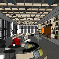 Artistic Book Library Design With Geometric Ceiling Colorful Cushions Green Plants And Books