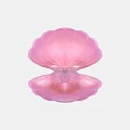 Pink Open Shell With Green Glowing Pearl And Cute Biological Character Inside