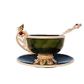 Elegant Green Tea Set With Ornate Handle Gemstone Spoon And Saucer
