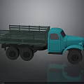 Vintage Blue Truck With Green Cargo Bed And Smooth Ground Reflection