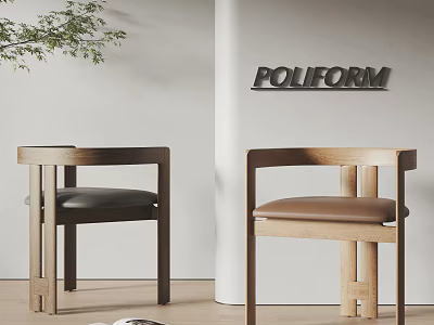 Modern Dining Chairs With Wooden Frame Curved Backrest And Different Color Cushions 3d model