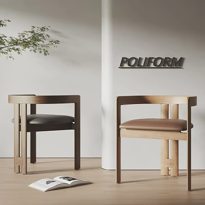 Modern Dining Chairs With Wooden Frame Curved Backrest And Different Color Cushions 3d model