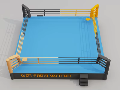 Professional Boxing Ring With Blue Platform Yellow Black Ropes And WIN FROM WITHIN Lettering 3d model