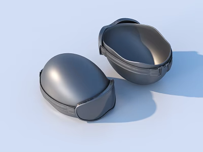 Shiny Black Dome Shaped Daily Living Protective Pads With Gray Straps 3d model