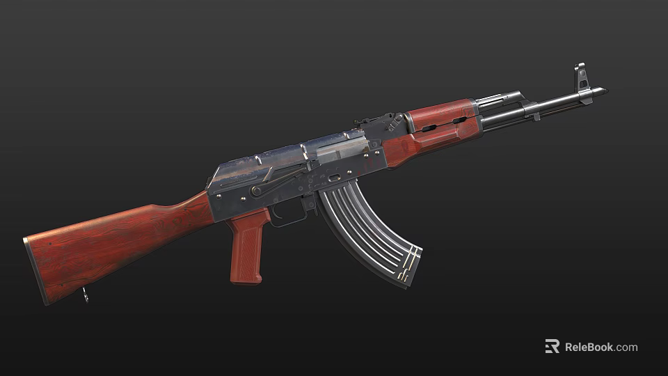 Military Assault Rifle With Wooden Stock Metal Components And Detachable Magazine Design 3d model 
