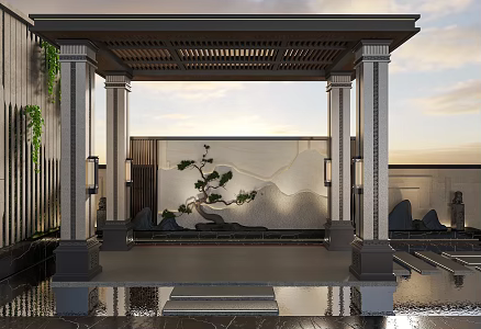 New Chinese Style Modern Pavilion Courtyard Landscape Villa Courtyard Pavilion Gazebo 3d model
