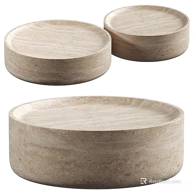 Round Wooden Coffee Tables with Light Wood Tone and Minimalist Design Set of Three 3d model 