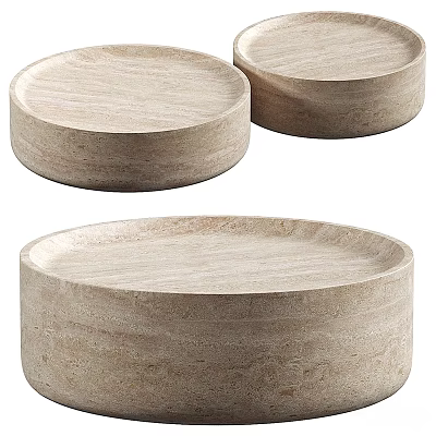Round Wooden Coffee Tables with Light Wood Tone and Minimalist Design Set of Three 3d model