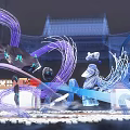 Chinese Ancient Architecture Night Scene With Cherry Blossoms And Lighting Decorations