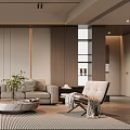 Modern Living Room Interior With Sofa Coffee Table Area Rug Floor Lamp And Decorative Painting