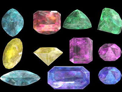Various Colored Stone And Wood Crafted Pieces In Different Shapes And Sizes 3d model